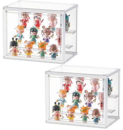 lomonmen 2 Pièces Vitrine pour Collection,Boite Plexiglass Transparent,Vitrine en Transparent avec Porte Magnétique pour Figurines Pop,Mini Figurines,Objets de Collection(Blanc2, 27 * 18 * 21)