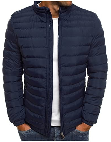 Générique Doudoune Homme Legere et Chaude Hiver Veste Chic sans Capuche Col Mao Manteaux Court Décontractée Blousons Zippée Couleur Unie avce Poches Automne Jacket Marine 3XL