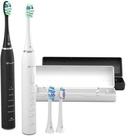 TrueLife SonicBrush Clean30 Duo - Brosse à dents sonique avec 5 modes, batterie de 30 jours, USB-C, minuterie, étanchéité IPX7, 2 brosses à dents avec brossettes et étui de voyage (noir et blanc)