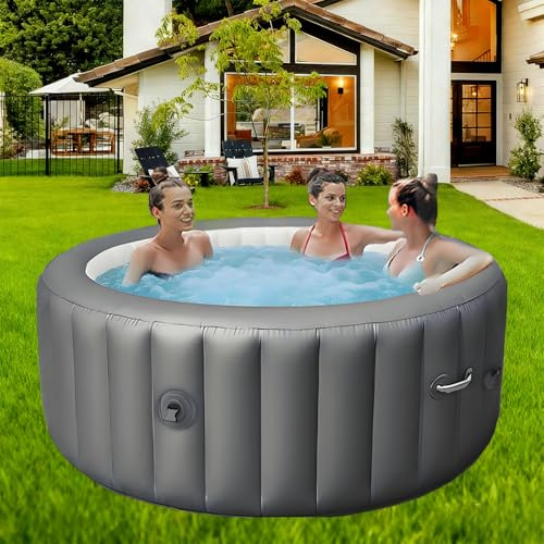Bañera de Hidromasaje, Gran SPA Hinchable Portátil para 4-6 Personas, SPA con Burbujas Masajeadoras, Incluye Cubierta Aislante, Bañera Portátil para Interior y Exterior S
