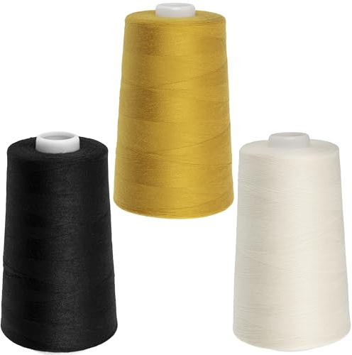 AERZETIX | Set di 3 bobine di filo da cucito 120 (40/2) 4000 m poliestere | colore nero, bianco, ambra | per ricamo, cucito, ricamo, hobby e lavori creativi