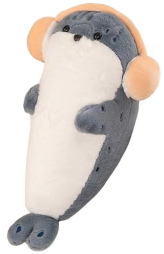 Xiyocadt Siegel Plüschtier mit Headset,Robbe Kuscheltier XXL 50/70/90cm Robben Kissen Otter Plüschtier Otter Kuscheltier,Flauschiges Stofftier,Niedliche Cartoon Robbe Spielzeug Geschenk (50cm,A)
