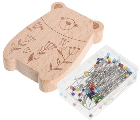 EPIGEIST Set Puntaspilli Magnetico a Forma di Gatto in Legno con 100 Spilli con Testa in Plastica Porta Aghi Magnetico per Quilting e Cucito Cuscino Porta Spilli per Uso Domestico