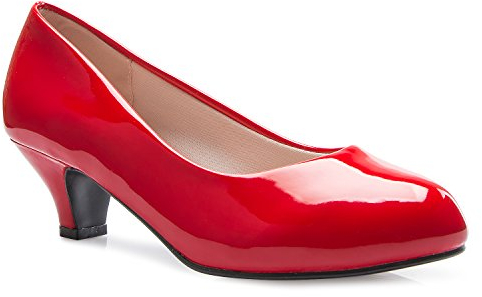 Olivia K Klassische Damen-Pumps mit geschlossenem Zehenbereich | Kleid, Arbeit, Party, niedriger Absatz, Rotes Lackleder, 38 EU