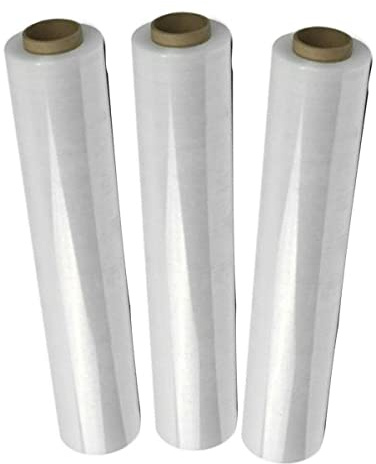 Set di rotoli di pellicola per pallet, 400 mm x 250 metri, trasparente e termoretraibile, per imballaggi, Pack of 3, Clear / Transparent, 3