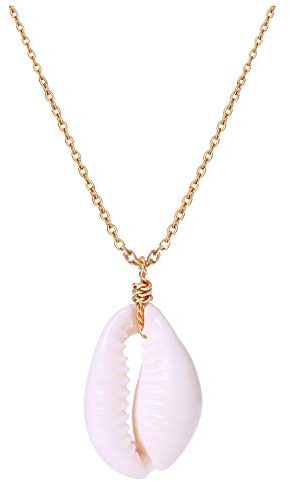 POTESSA Natural Cowrie Shell Pendant Choker Necklace Adjustable 18K Gold Plated Cable Chain Handmade Jewelry for Women