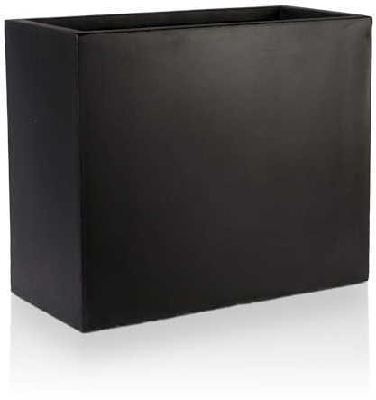 IDEALIST 60cm Large Trough | Black Reinforced Stone Rectangular Planter | Garden Plant Pots with Drainage Holes L60 W30 H50.5 cm, 62 litres