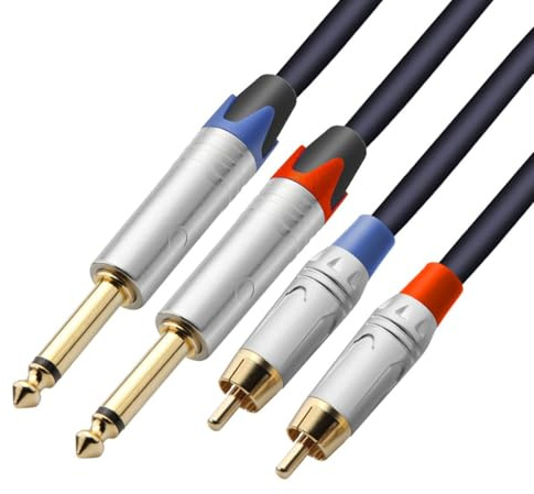 Tisino Dual 6.35mm Jack to Phono Cable, Twin 1/4 to RCA Stereo Audio Interconnect Lead Patch Cords - 3m