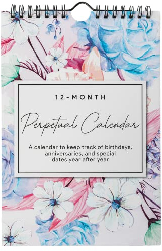 Perpetual Floral Wall Calendar for Birthdays and Anniversaries -12 Months - Dates to Remember Book - Journal for Important & Special Days - Wall Hanging Date Organizer 6 x 9 inches