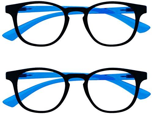 Opulize Kinder 2er-Pack Blaues Licht Blockiert Brille Bildschirmschutz Jungs Mädchen Alter 6+ Schwarz Neon Blau BB47-B