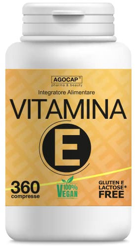 Vitamina E, 360 compresse | Prodotto in Italia, alto dosaggio | Vitamina E pura, massimo dosaggio consentito dalla normativa Italiana | Agocap, integratore vitamina e, tocoferolo puro