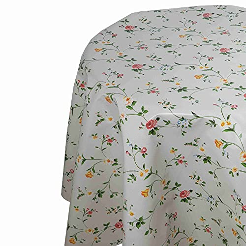 Wachstuch Wachstischdecke Tischdecke Gartentischdecke Größe wählbar Blumen Beige Rund 120 cm abwaschbar