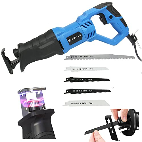Lucn Recipro Saw 900W Reciprocating Saw 4 Variable Speed Blades, 28mm Stroke, 2800 SPM, Wood, Metal, Plastic, 2.5kg, 240V, 3m Cord, 5 Blades, Instruction Manual