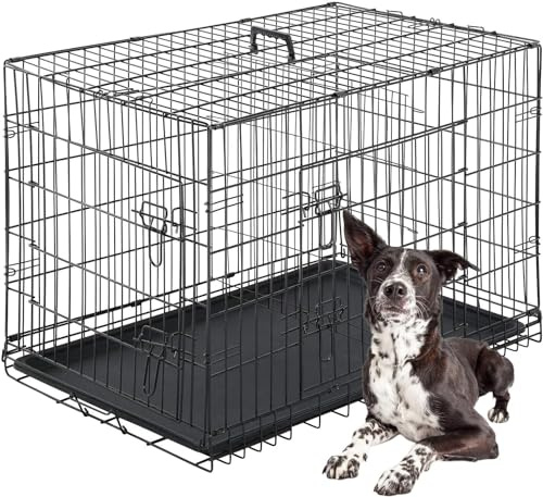 Dog Crate, Large Dog Crate 2 Doors 42 inch Dog Cage XL Dog Crates with Removable Tray Folding Metal Training Cage Animal Carrier(XL-42inch)