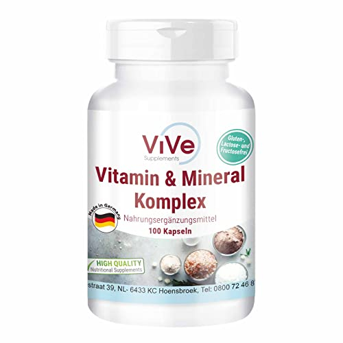 Vitamin & Mineral Komplex - 100 Kapseln, Multivitamin-Präparat für 100 Tage, nur 1 Kapsel täglich | Qualität aus Deutschland von ViVe Supplements