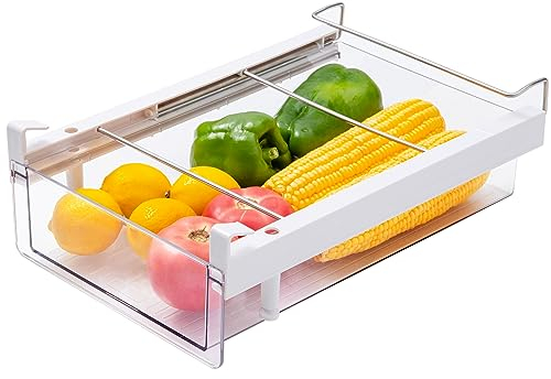 vacane Kühlschrank Organizer Schublade, Transparente Kunststoff Kühlschrank Zubehör mit Griff, Ausziehbare Kühlschrank-Schubladen-Organizer unter der Regalschublade für Käse, Delikat-Fleisch
