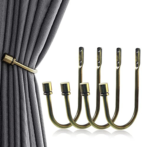 4 fermatende in metallo per tende, a forma di U, ganci decorativi per tende da parete, ganci in metallo resistente, colore ciano