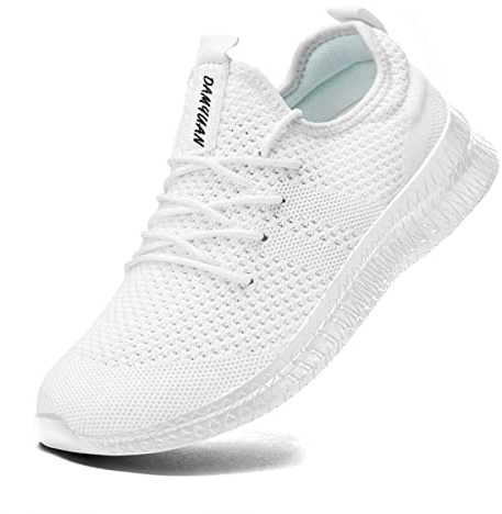FUJEAK Zapatillas de caminar para hombre, zapatillas de gimnasio, zapatillas deportivas, zapatillas de correr, tenis para ocio, zapatillas de calle, modernas, ligeras, transpirables, Blanco, 47 EU