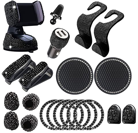 hifrom 20 Stück Bling Auto Zubehör Innenraum Frauen Glitzer, Bling Autozubehör Bling Car Accessories Brillenhalter für Frauen, Bling Handyhalterung, Bling Zündring, Bling Auto Haken