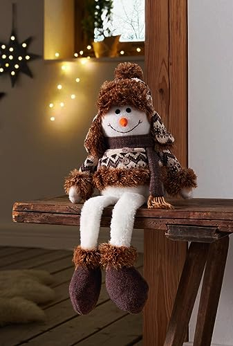 Dekoleidenschaft Kantenhocker Schneemann aus Textil, 46 cm hoch, Dekofigur mit Schlenkerbeinen, Kantensitzer, niedliche Winterdeko fürs Wohnzimmer