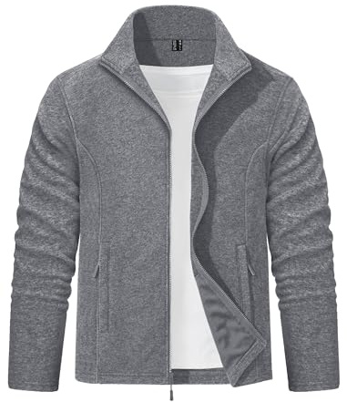 EKLENTSON Full Zip Fleece Sweater for Men Autumn Outdoor Thermal Antistatic Work Jacket Stand Collar Outerwear Jumpers Dark Grey,M