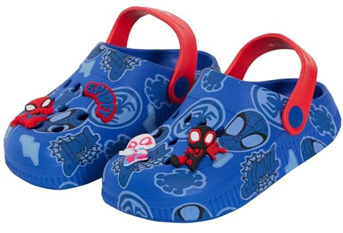 Spidey und Seine fantastischen Freunde Spiderman Clogs für Kinder, Sandalen mit Charms, Abzeichen, Sommer-Slider mit Knöchelriemen, Strandschuhe