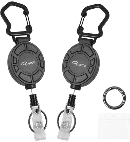 RYACO 2 Pack Heavy Duty Retractable Keychain, Up to 35 oz, Ultra Magnetic Metal Badge Reel Holder with 31.5” Steel Cord, Key Ring ID Card Carabiner Holder