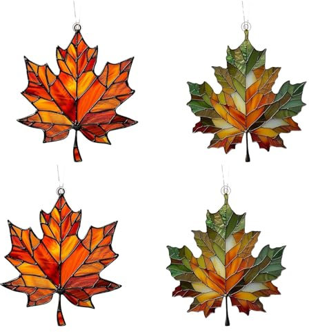 Ahornblatt Ornament Aus Gebeiztem Acryl | Ahornblatt Anhänger Ornament | Herbstdeko Fenster Hängend | Ahornblätter Feiertags-Ornamente | Halloween Thanksgiving Dekorationen