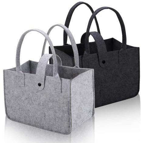 2 Stück Filztasche Einkaufstasche, Tragetasche Filz Shopper, Zusammenklappbar Filztasche Einkaufskorb, Filztaschen Bag zur Einkaufen, Faltbar Henkeltasche Shopping Bag für Aufbewahrung(30*20*18cm)