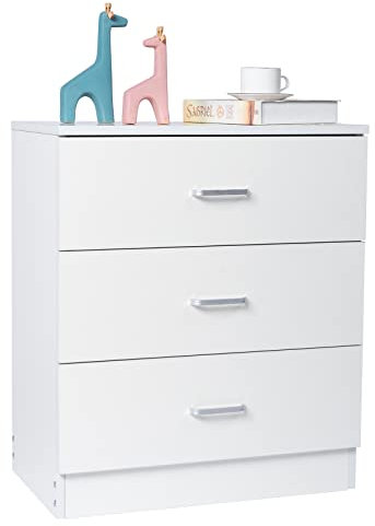 LEADZM Kommode Schlafzimmer Kommode mit 3 Geräumige Schubladen, für minimalistische Innenräume, Wohnzimmer, Schlafzimmer, Flur, Schrank, Sideboard, Highboard, viel Stauraum,Weiß (Weiß, 3 Schubladen)