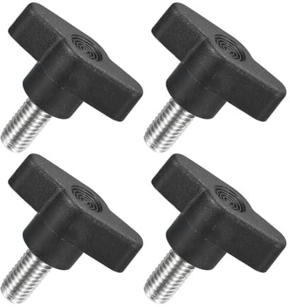 QUARKZMAN 4 Stück T-Flügelschraube mit Griffen Rändelschrauben, M8 x 16mm Männliche Schraube Knopf 304 Edelstahl Rändelschraube Daumenschrauben-Griff 36mm Durchmesser, Schwarz