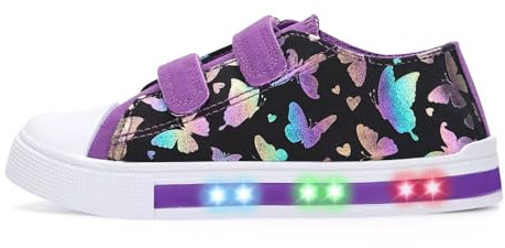 EUXTERPA Toddler Light-Up Sneakers, Purple Butterfly, Toddler Size 9
