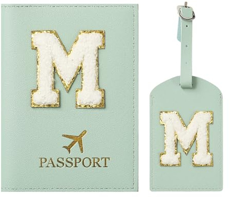 ZVRSUA Funda para Pasaporte y Identificador de Maletas, Pasaporte Verde Iniciales, Piel Sintética Suave, Accesorios Viaje Personalizados，Adecuado para Mujeres, Adolescentes,Niñas,Masculino (Verde M)