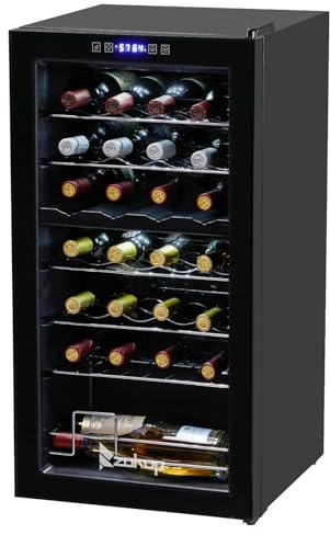 Winado 28-Bottle Dual Zone Compressor Wine Cooler, Freestanding Compact Mini Wine Fridge with Adjustable Temperature, Digital Control & Removable Shelves for Wine Storage
