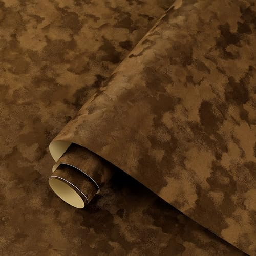 ReWallpaper Brown Self Adhesive Velvet Wallpaper Vintage Flocked Fabric Wallpaper for Walls Cabinet DIY Wardrobe Liner 44.5CMx2M Thick Brown Velvet Sticky Back Fabric Roll Removable