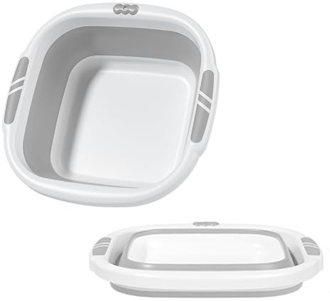 Gorocking Faltbares Waschbecken Set, 3 Größen (26/32/38 cm), PP-Material, Grau-Weiß, für Waschen/Camping (grau, S)