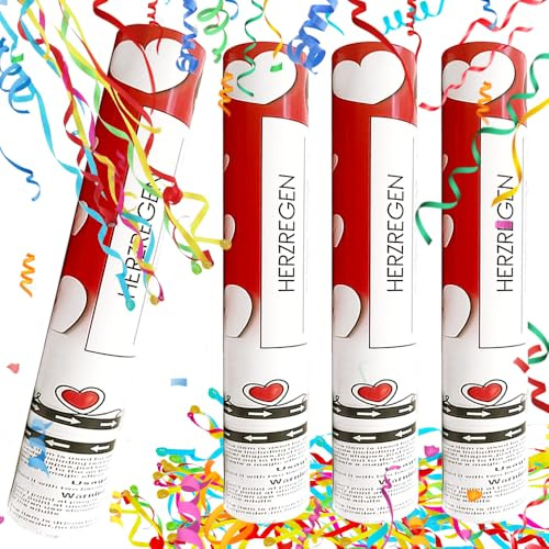 Konfettikanone*4, 40cm Party Popper, Konfettikanone XXL, Party-Popper, Konfetti Kanonen, Konfetti-Shooter, 5-8m Effekthöhe, für Hochzeit, Geburtstag, Babyparty, Absolvent, Party
