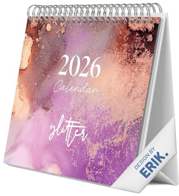 Grupo Erik Calendario sobremesa 2026 Glitter - Almanaque de mesa 2026 Con espacio para Anotar, Vista Mensual global, Ilustraciones y Base resistente (19,5 x 16,5cm)