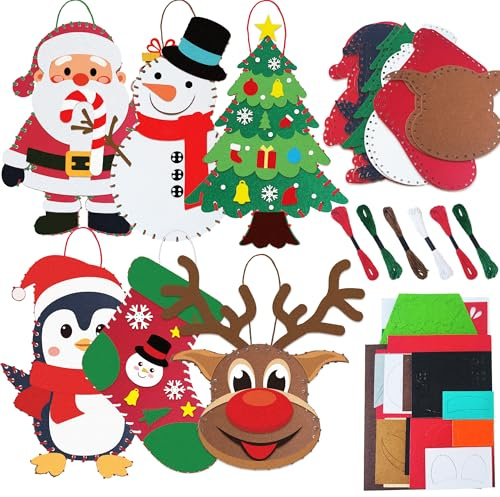 6 stycken juldekorationer av filt, jul, filt, pysselset med sytråd och tillbehör, gör-det-själv juldekoration, handarbetsset för sömnad, för hemmafest och julgransprydnad, julfester