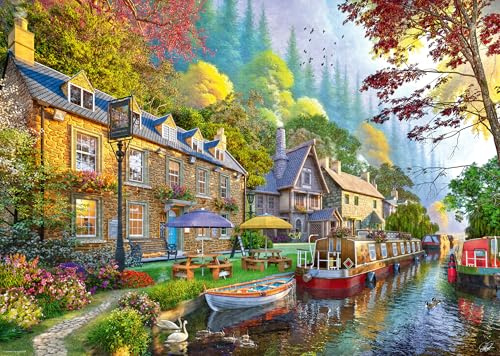 Ravensburger 1000 Piece Jigsaw Puzzle – Down the Lane No. 6 Canal Side Lane by Dominic Davidson - Countryside Pub & Canal Scene Puzzle for Adults
