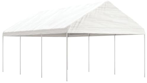 Gazebo da Giardino con Tetto in Polietilene, Struttura in Acciaio Zincato, Design Spazioso, Tenda per Feste, Gazebo da Spiaggia, per Giardino e Campeggio, Colore Bianco, 6.69 x 4.08 x 3.22 m