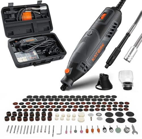 Katerk Professional Rotary Tool Set with Flex Shaft, 155pcs Accessories, 35000RPM High Performance Multi Tool Kit for Wood Carving, Engraving, Cutting, Grinding, Sanding – Premium DIY Working Gift Box
