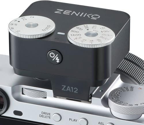 ZENIKO ZA12 Kamerablitz mit Doppelrad, Retro-Mini-Kamerablitz mit Automatikmodus, wiederaufladbarer Typ-C-Blitz, 60g leichtes, tragbares Fotoblitzlicht für spiegellose und DSLR-Kameras (Black)