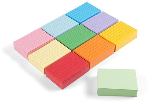 Fiches Bristol A8 Lignées, Carehabi 1000 Flash Cards 7.3x5.1cm pour Entraînement au Vocabulaire, Formules et Bureau Notes Cartes d’index en 10 Couleurs Classeur Fiche Bristol