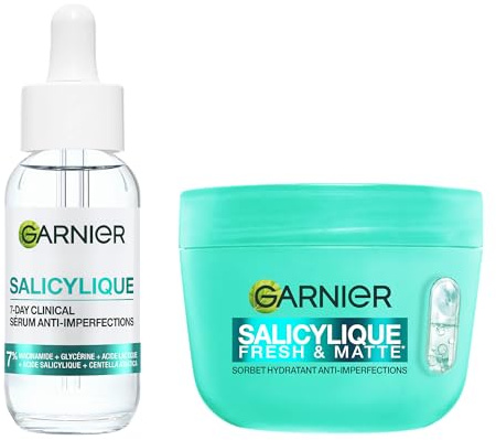 GARNIER - SkinActive - Routine Salicylique Anti-Imperfections - Crème Sorbet Hydratante Fresh & Matte (85 ml) + Sérum Anti-Imperfections Acide Salicylique & Niacinamide (30 ml) - Tous Types de Peaux