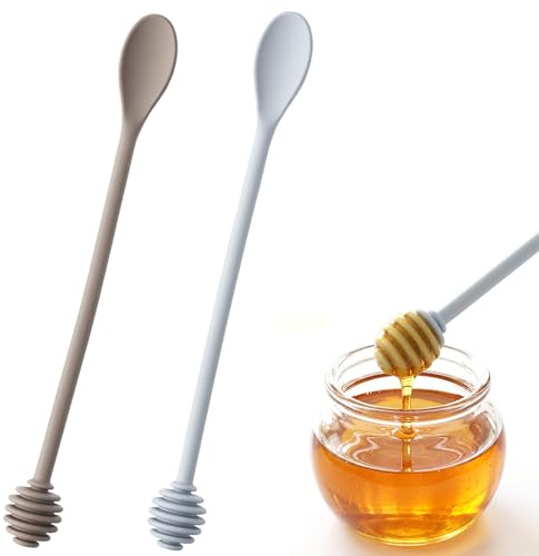 Mabor 2Pcs Silicone Honey Dipper Sticks,Grey Long Handle Syrup Stirrer Wand
