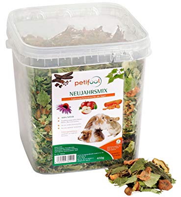 petifool Neujahrsmix 410g - Ergänzungsfutter für Nager - natürliches Nagerfutter für Kaninchen, Meerschweinchen, Hamster, Chinchilla & mehr - ohne künstliche Zusätze - 100% Natur - artgerechtes Futter