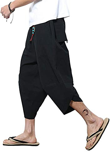 MISSMAOM_Fashion2019 Harem Uomo Donna Pantaloni Harem in Cotone Leggero Stile Hippie Alibaba Goa Pants,Nero,M