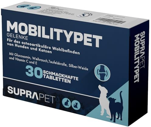 Suprapet MobilityPet Cani e Gatti - Supporto per Ossa e Cartilagini - Con Boswelia Glucosammina, Condroitina, MSM, Artiglio, Vitamina C (30 compresse)