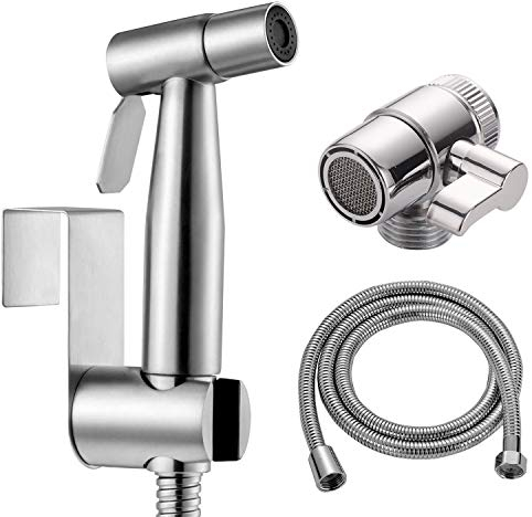 Bidet Shower Kit - Stainless Steel Bidet Hand Shower for Bidet Toilet Shower with 2 Way Shower Diverter, 1.5m Shower Hose and Hand Shower Holder